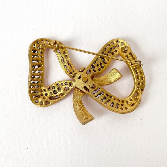 VtG 60s Signed KRAMER Bow Brooch MultiColor Glass Rhinestone Mid Century 2.25” - Picture 6 of 8